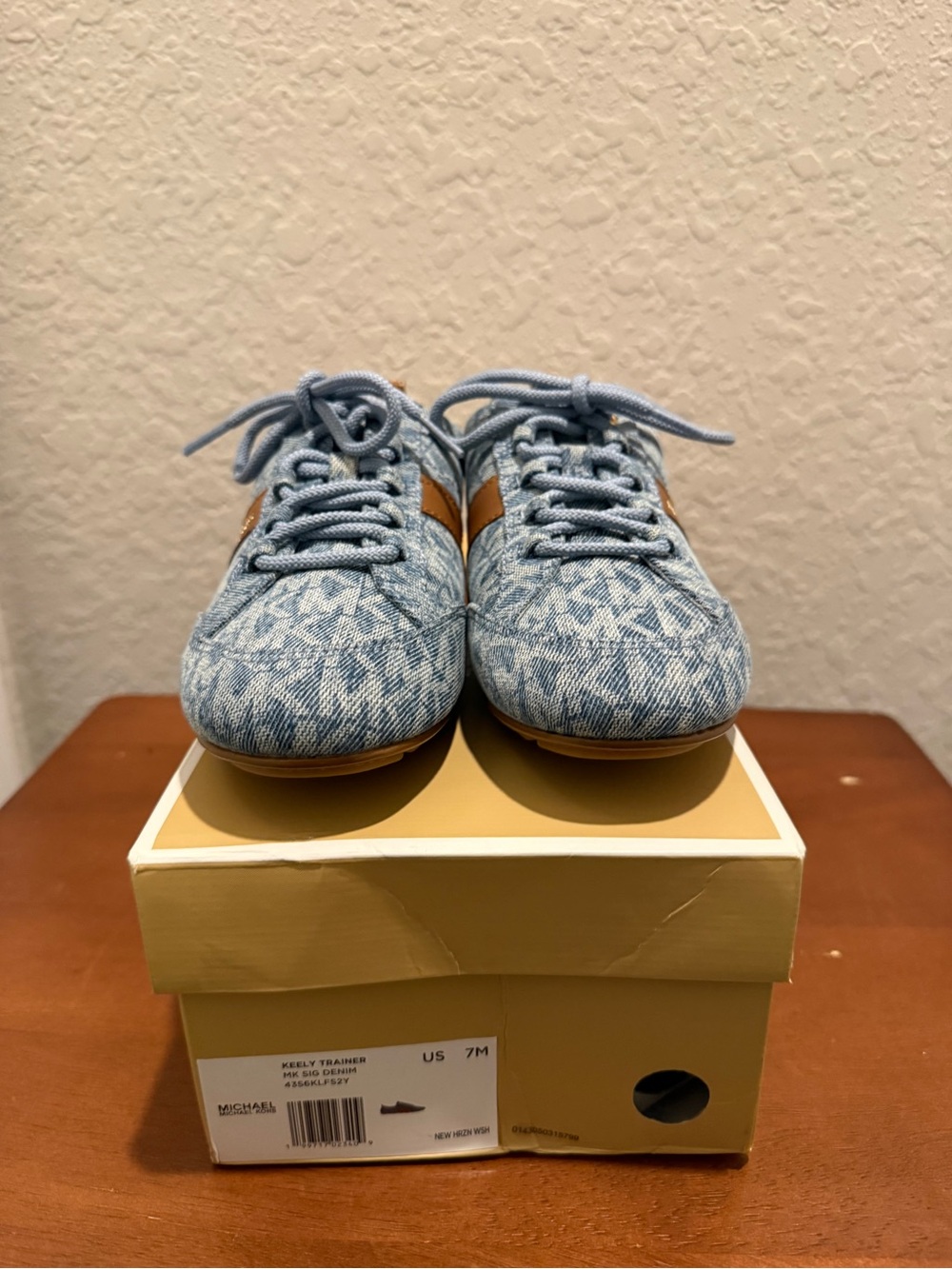 Michael Kors Kids Light Blue Denim Sneakers with Tan Stripe